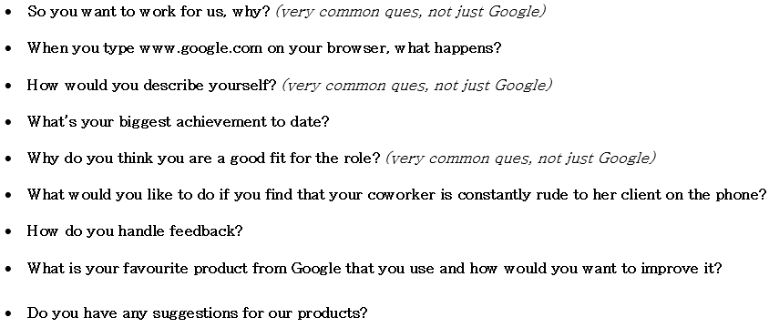 (Figure) Job in Google: Common HR Interview Questions